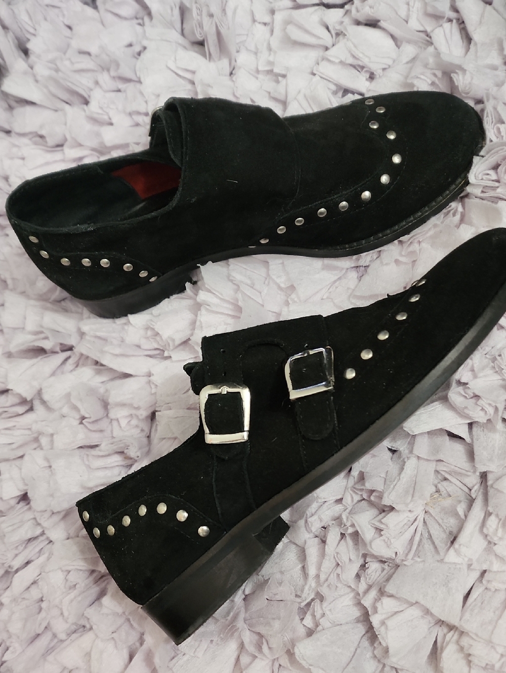 Musse & Cloud Black Suede Studded Double-Monk Loafers
